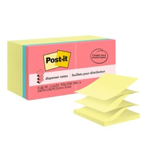 Post-it Dispenser Pop-up Notes, 3x3 in, 18 Pads, Assorted Colors, Clean Removal, Recyclable