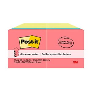 Post-it Dispenser Pop-up Notes, 3x3 in, 18 Pads, Assorted Colors, Clean Removal, Recyclable