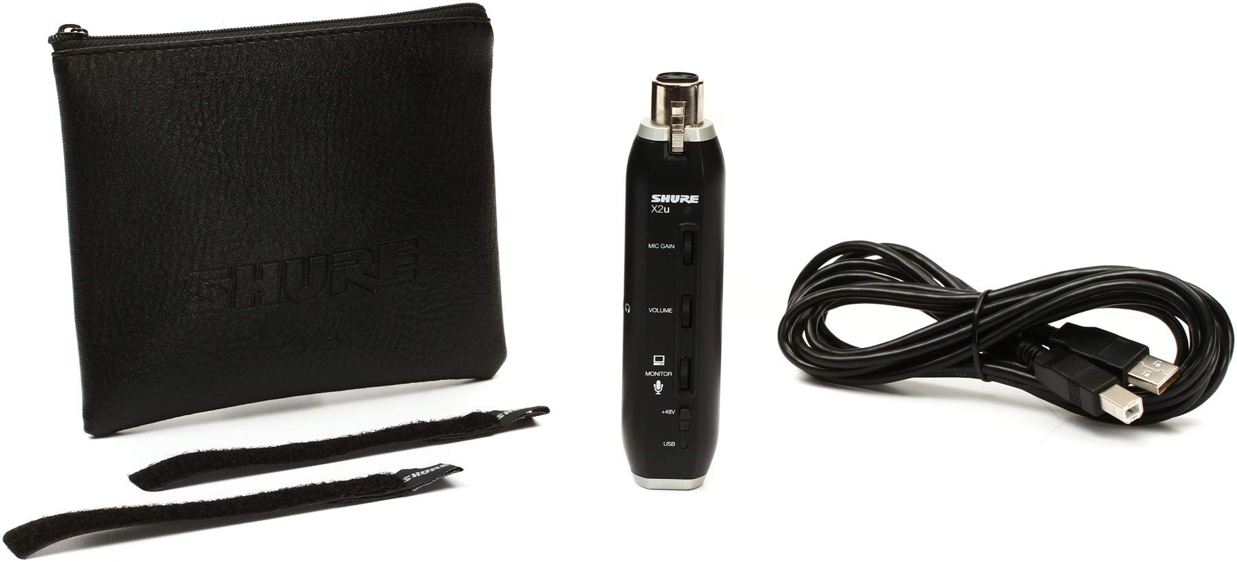 Shure X2u XLR-to-USB Signal Adapter with Headphone Jack, Integrated Pre-amp with Mic Gain Control, Zero-Latency Monitoring, +48V Phantom Power for Condenser Microphones, 3m USB Cable and Storage Pouch