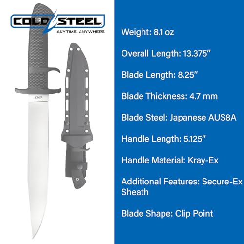 Cold Steel OSI 8.25" Japanese AUS8A Clip Point Blade 5.125" Kray-Ex Handle Tactical Outdoor Hunting Fixed Blade Knife w/Secure-Ex Sheath