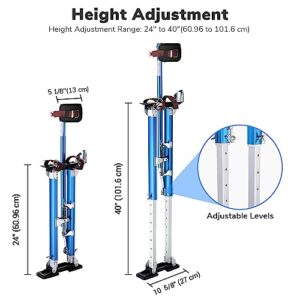 Yescom Drywall Stilts 24"-40" Adjustable Aluminum Tool Stilt with Knee Pads Protection for Painting Painter Taping Blue