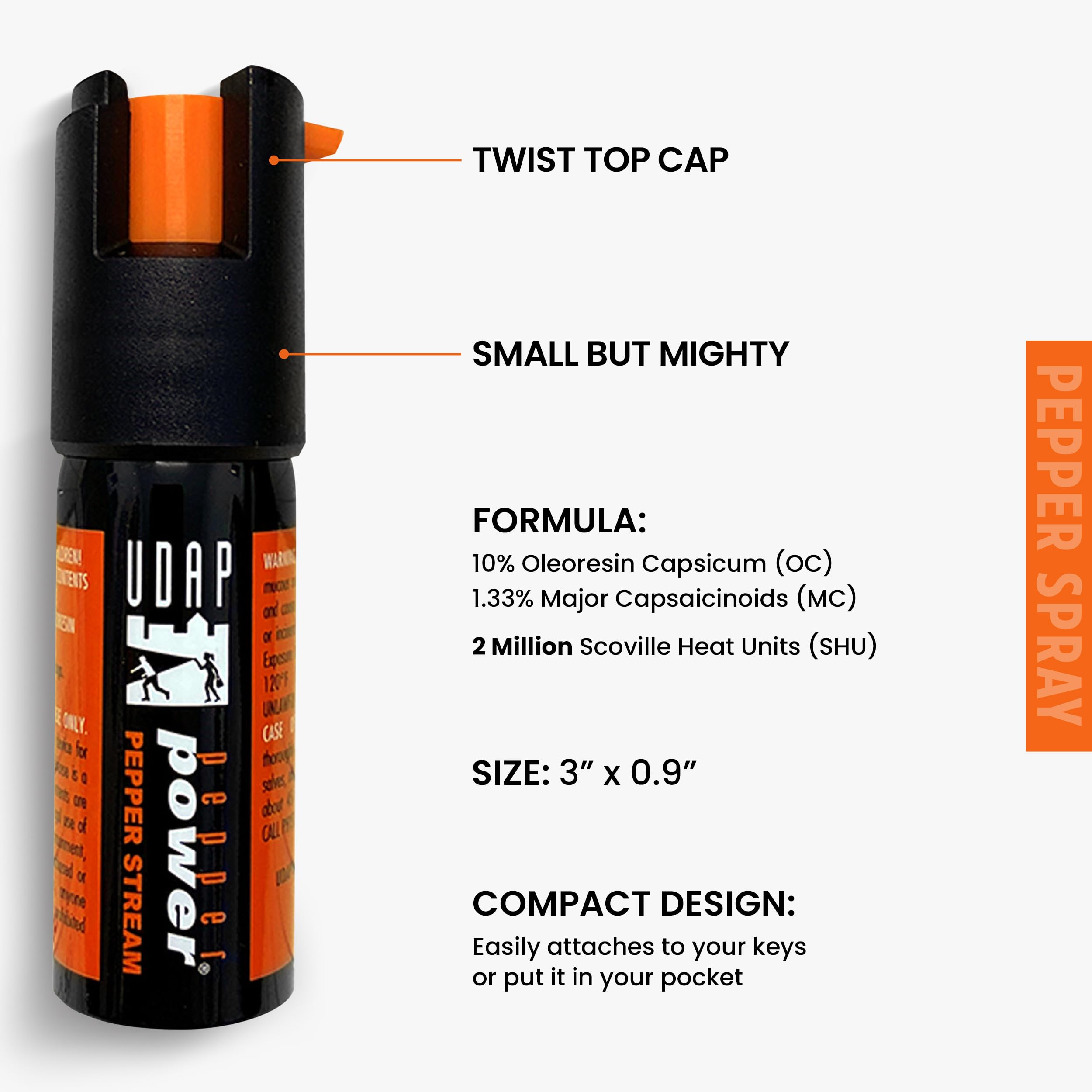 UDAP 2VC Pepper Power OC Compact Self Defense Pepper Spray for Men and Women, Pocket Travel Size, Powerful, 10 ft Stream, 0.4 oz