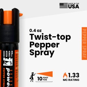 UDAP 2VC Pepper Power OC Compact Self Defense Pepper Spray for Men and Women, Pocket Travel Size, Powerful, 10 ft Stream, 0.4 oz