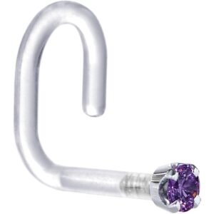 body candy 1/4" white gold 1.5mm genuine amethyst bioplast nose stud ring 18 gauge