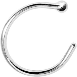 body candy women's solid 18k white gold nose hoop 20 gauge 5/16" body piercing screw, silver, one size