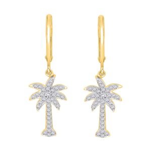 KATARINA Lever Back Diamond Palm Tree Earrings in 14K Yellow Gold (1/3 cttw, G-H, I2-I3)