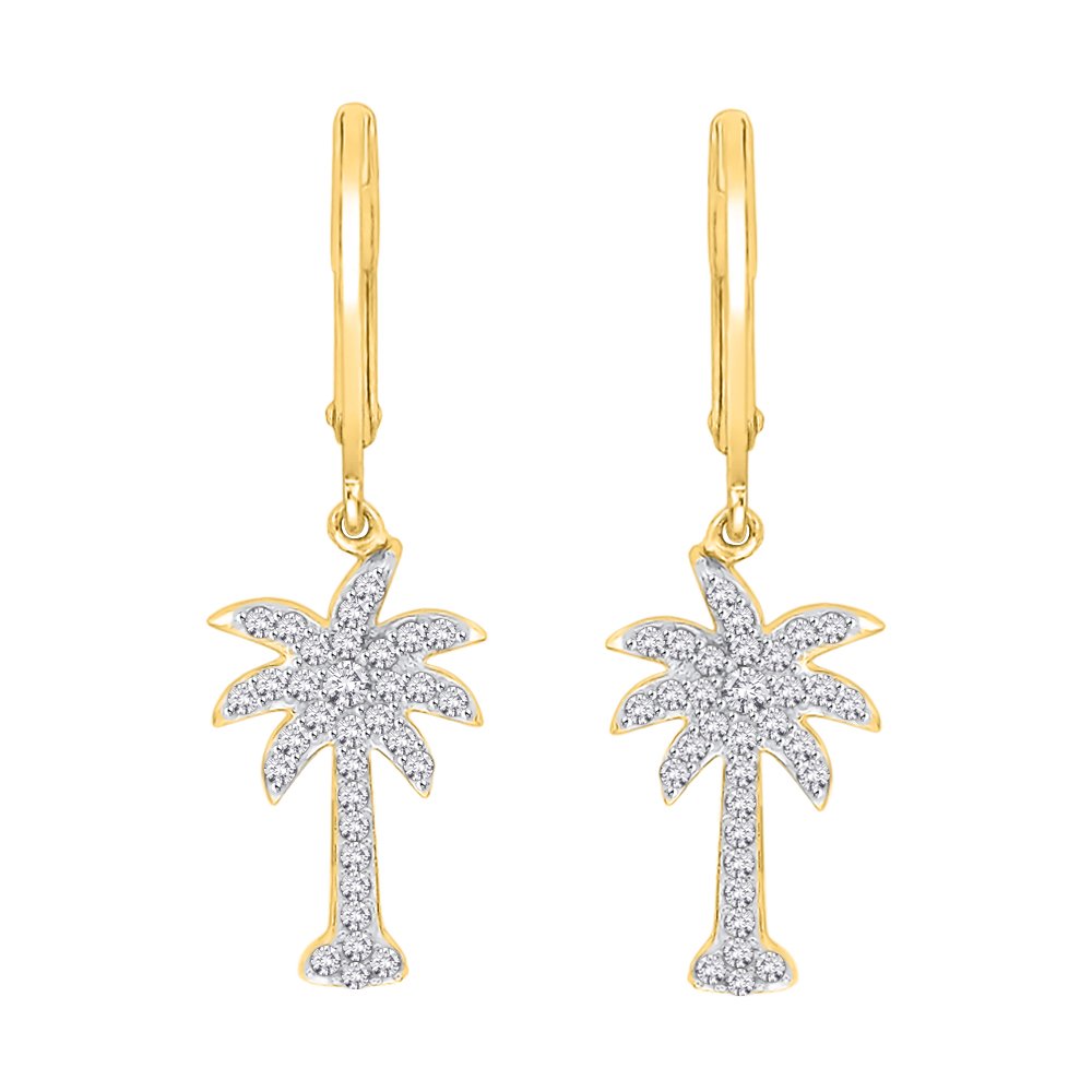 KATARINA Lever Back Diamond Palm Tree Earrings in 14K Yellow Gold (1/3 cttw, G-H, I2-I3)