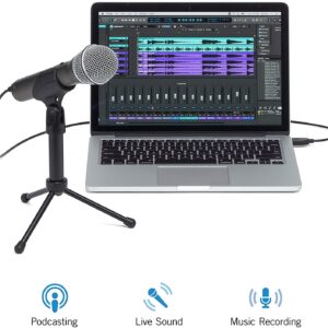 Samson Technologies Q2U USB/XLR Dynamic Microphone Recording and Podcasting Pack (Includes Mic Clip, Desktop Stand, Windscreen and Cables), Silver