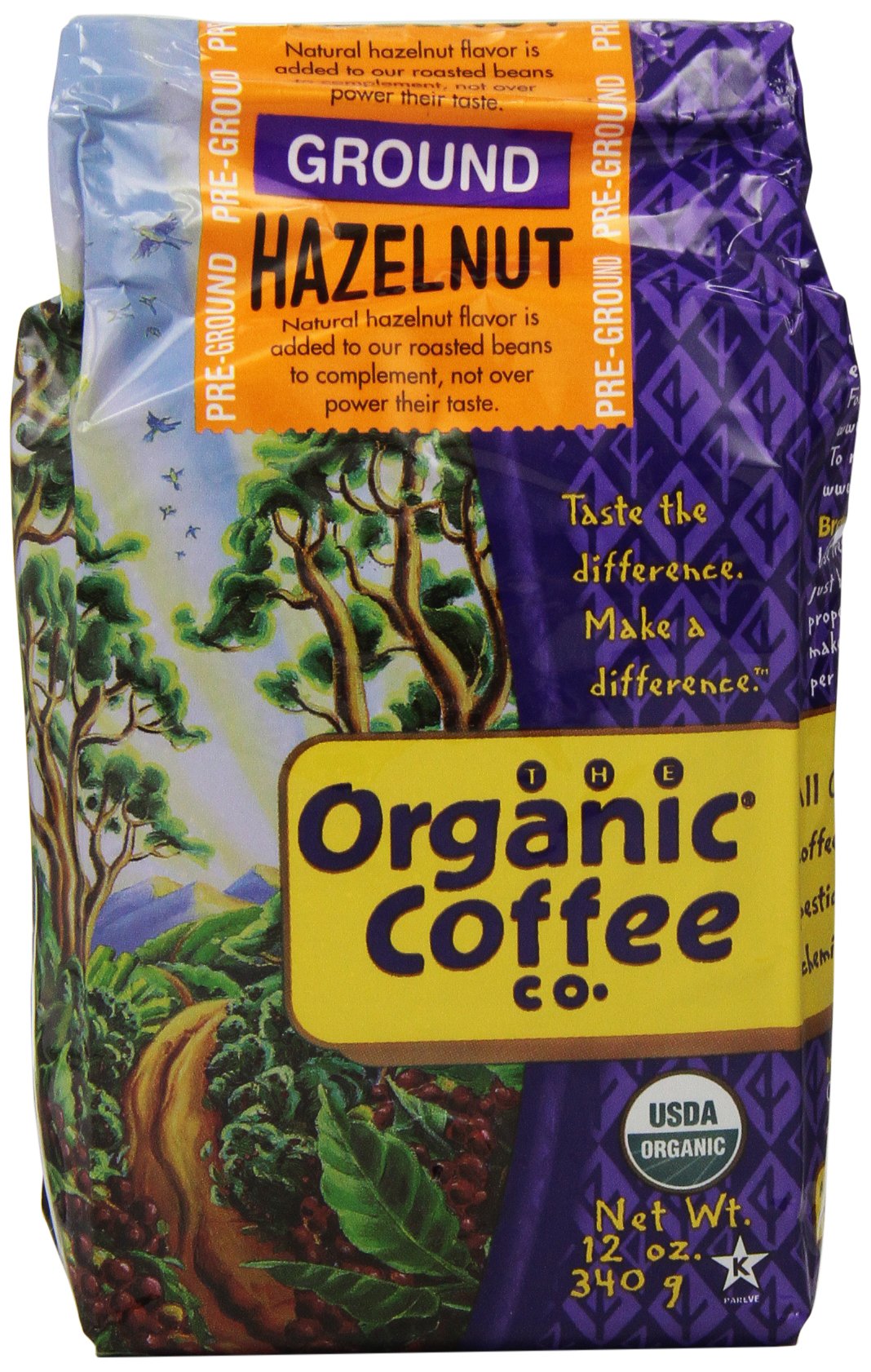 The Organic Coffee Co., Hazelnut Crème- Ground, 12 Ounce- 3 PACK, Flavored, USDA Organic