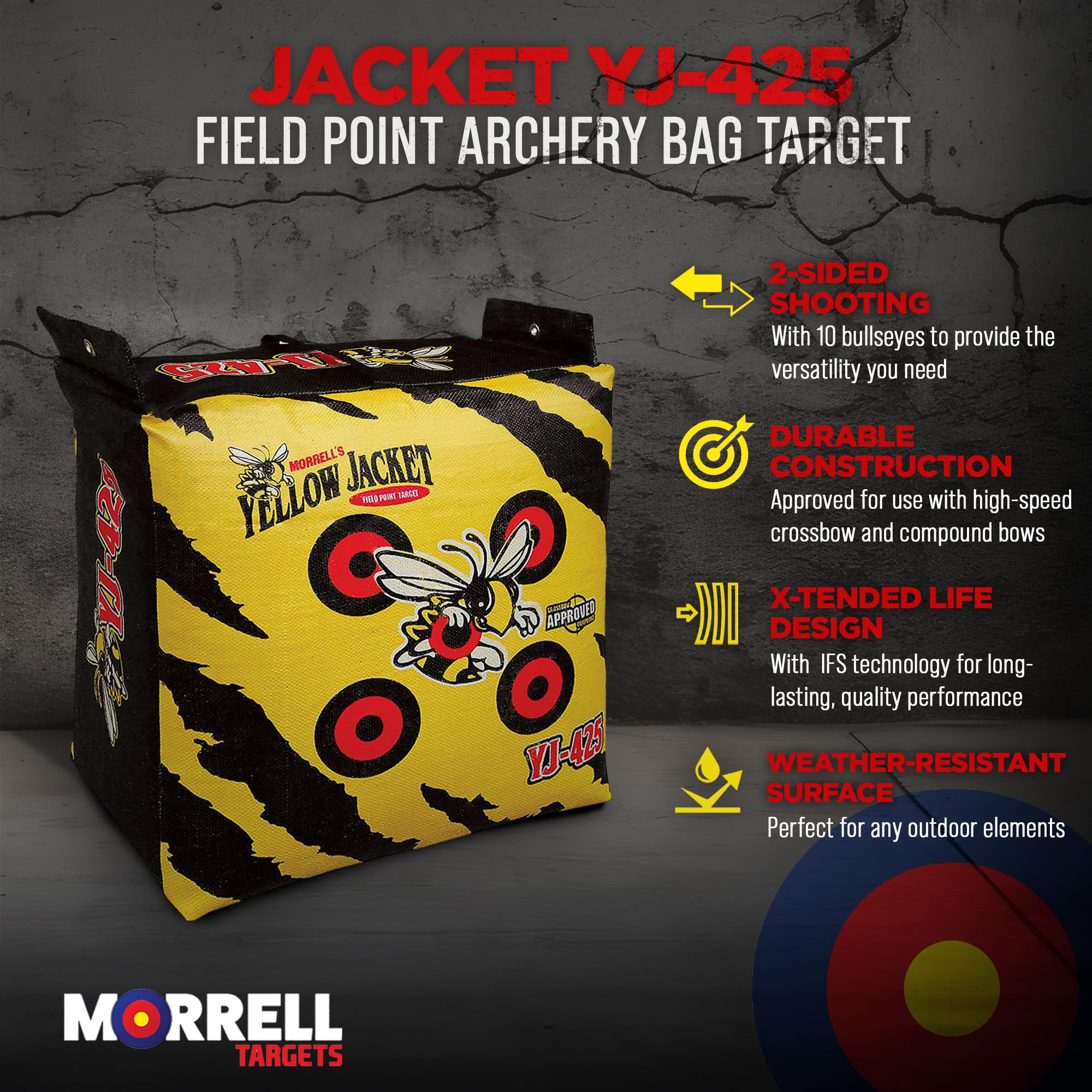 Morrell Yellow Jacket YJ-425 Outdoor Portable Adult Field Point Archery Bag Target with 2 Shooting Sides, 10 Bullseyes, and Carry Handle, Yellow