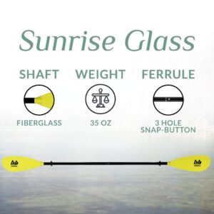 BENDING BRANCHES Sunrise Glass 2-Piece Snap-Button Kayak Paddle for Recreational Day Trips, 230 cm, Yellow