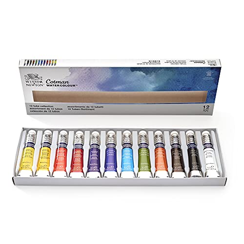 Winsor & Newton Cotman Watercolor Paint Set, 12 Colors, 8ml (0.27-oz) Tubes