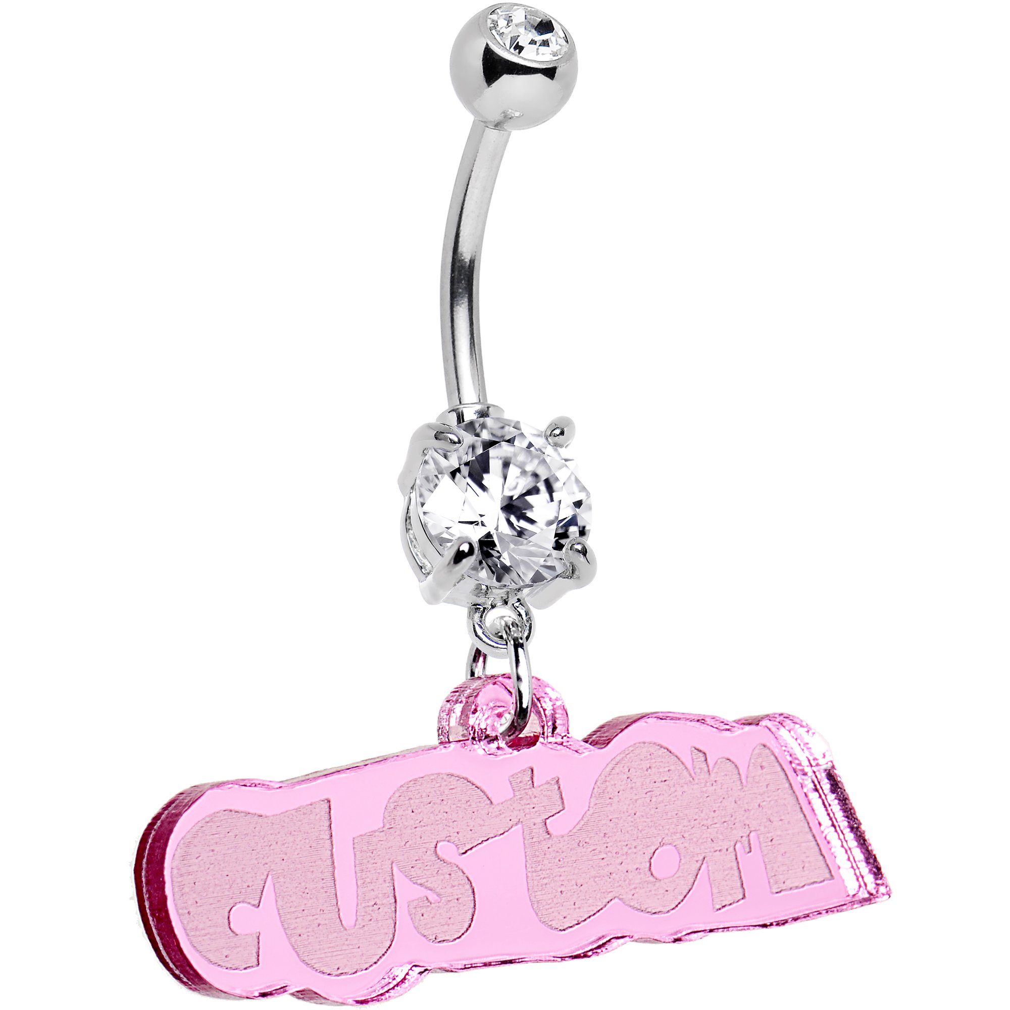 Body Candy Steel Pink Customizable Lucite Acrylic Personalized Name Dangle Belly Ring