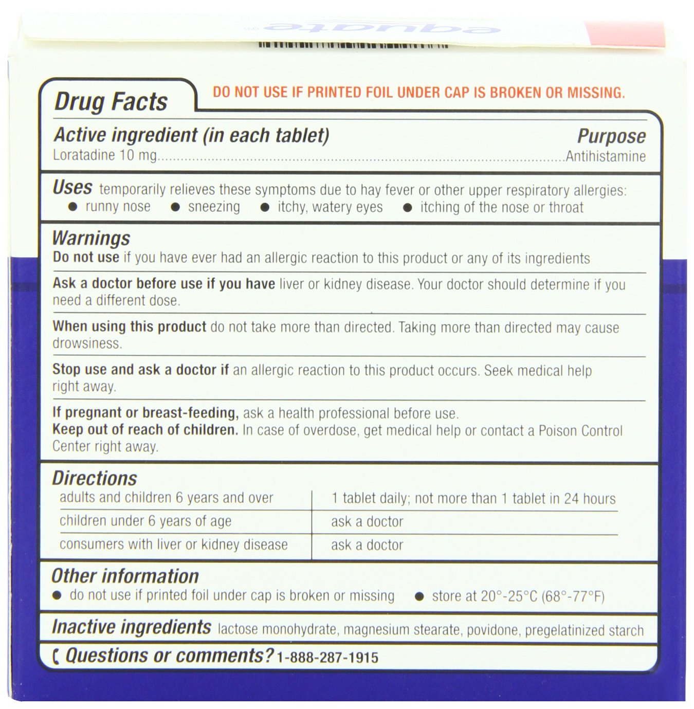 Equate - Allergy Relief, Loratadine 10 mg, 120 Tablets