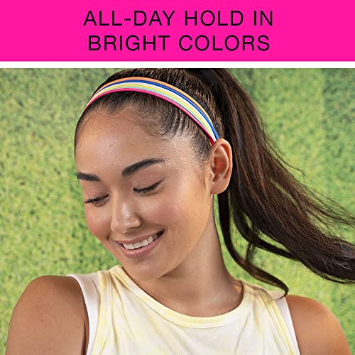 Scunci by Conair No-Slip Grip Flat elastic Headwraps - mens headband - hair accessories for women - Bright Assorted Colors - 8 Count