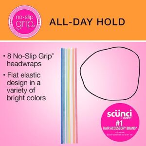 Scunci by Conair No-Slip Grip Flat elastic Headwraps - mens headband - hair accessories for women - Bright Assorted Colors - 8 Count