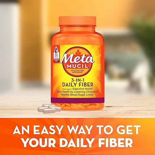 Metamucil 3-in-1 Fiber Capsules, Daily Fiber Supplement for Digestive Health, Plant-Based Psyllium Husk Fiber Capsules, #1 Doctor Recommended Fiber Brand, 300ct Capsules