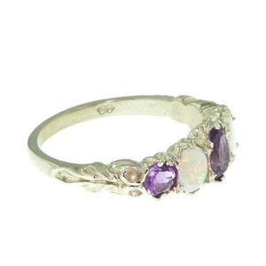 LetsBuyGold 925 Sterling Silver Natural Amethyst and Opal Womens Promise Ring - Size 7.5