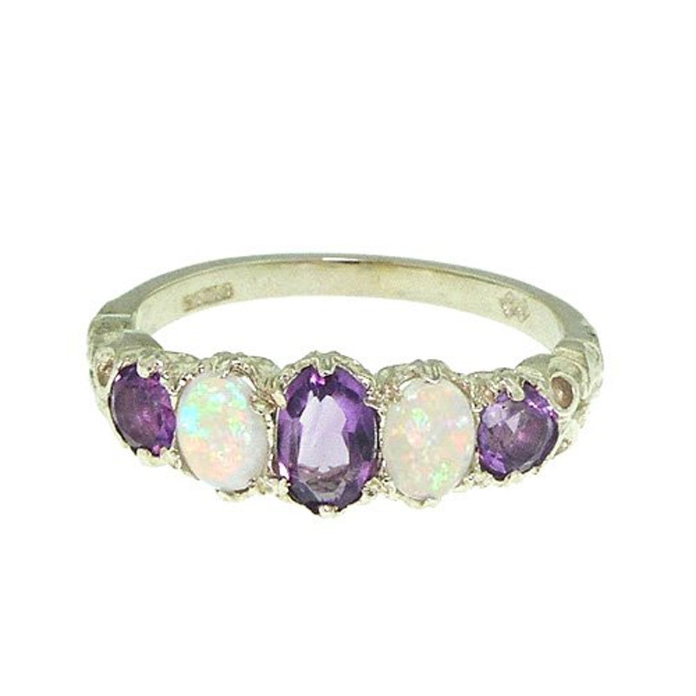 LetsBuyGold 925 Sterling Silver Natural Amethyst and Opal Womens Promise Ring - Size 7.5