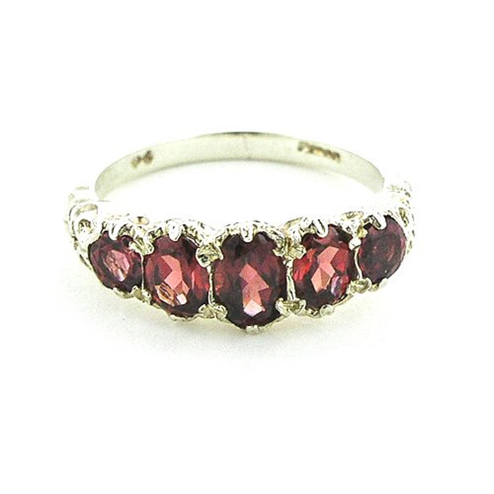 925 Sterling Silver Natural Garnet Womens Band Ring - Sizes 4 to 12 Available