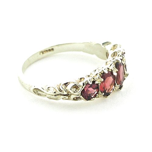 925 Sterling Silver Natural Garnet Womens Band Ring - Sizes 4 to 12 Available