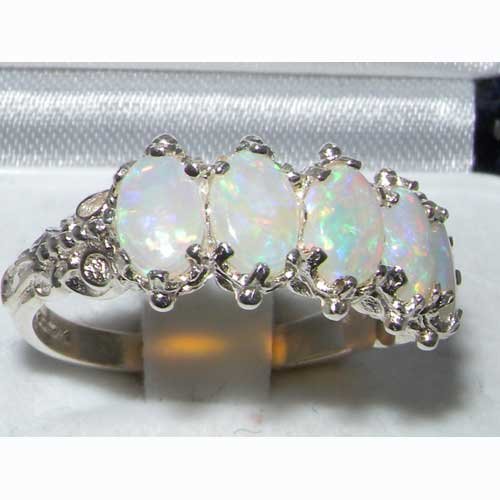 LetsBuyGold 925 Sterling Silver Real Genuine Opal Womens Promise Ring - Size 9