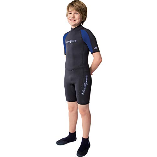 NeoSport Wetsuits Junior Premium Neoprene 2.5mm Junior Shorty, Blue Trim, 12 - Diving, Snorkeling & Wakeboarding