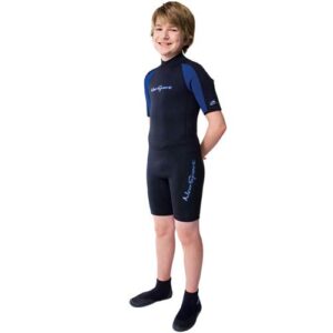 NeoSport Wetsuits Junior Premium Neoprene 2.5mm Junior Shorty, Blue Trim, 12 - Diving, Snorkeling & Wakeboarding