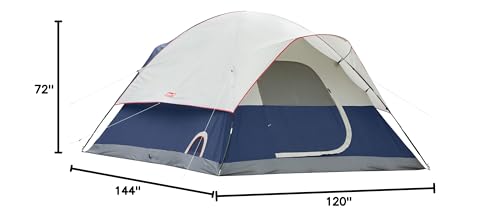 Coleman Elite Sundome Camping Tent with LED Lights, Weatherproof 6-Person Tent with Included Rainfly & Frame that can Withstand 35 MPH Winds, Built-In LED Lighting System with 3 Brightness Settings