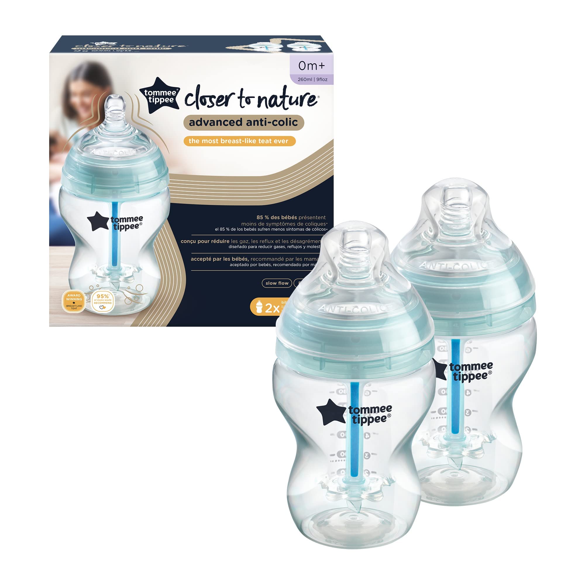 Tommee Tippee Closer to Nature 260 ml/9fl oz Anti-Colic Plus Feeding Bottles ...