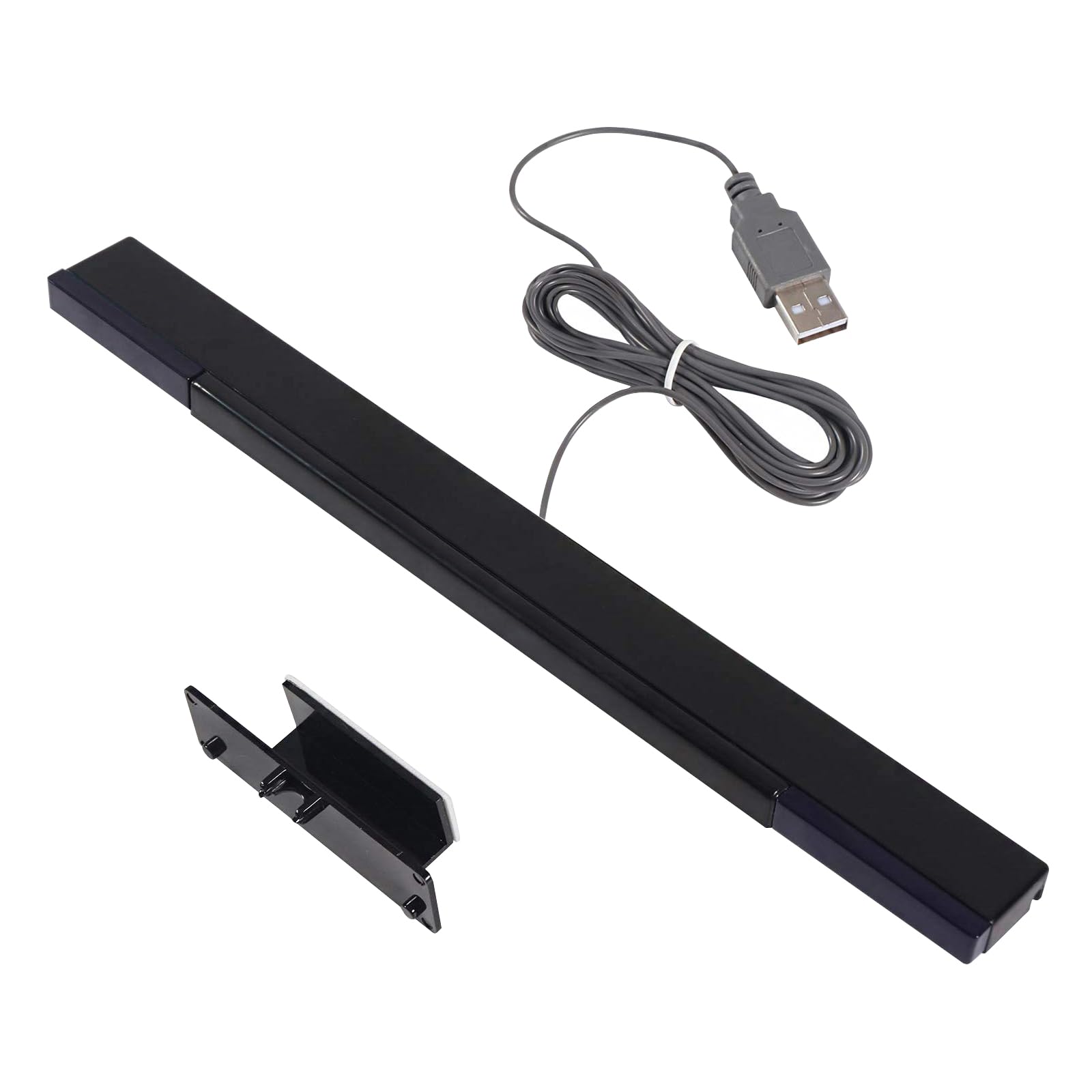 EQINI USB Sensor Bar for Wii, Replacement USB Wired Infrared Ray Sensor Bar for Wii, Wii U, and PC, includes Stand, Black (usb interface