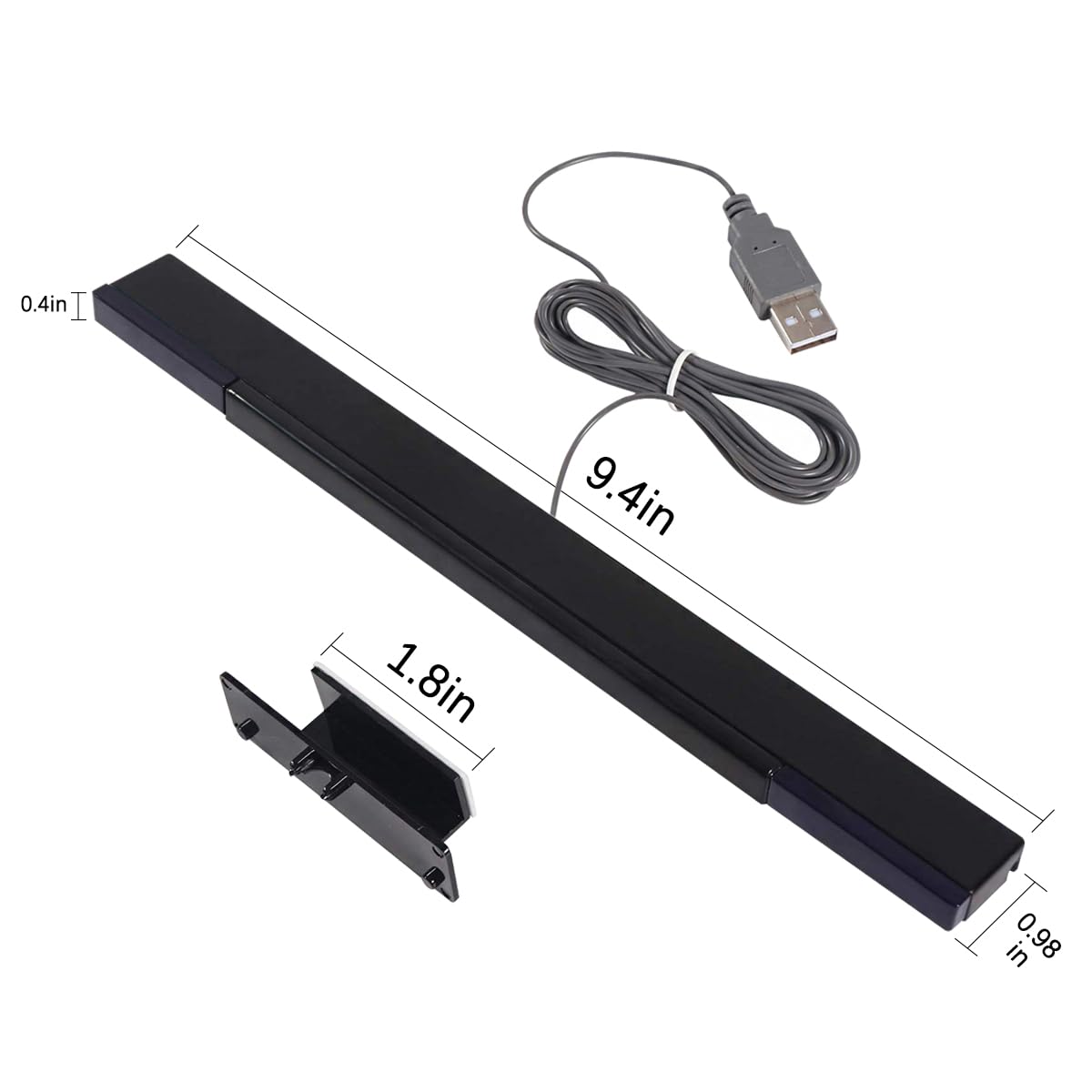 EQINI USB Sensor Bar for Wii, Replacement USB Wired Infrared Ray Sensor Bar for Wii, Wii U, and PC, includes Stand, Black (usb interface