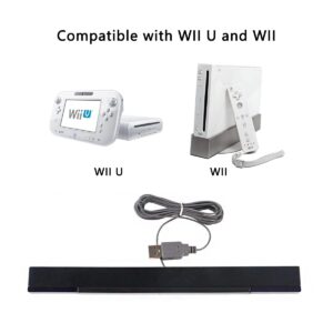 EQINI USB Sensor Bar for Wii, Replacement USB Wired Infrared Ray Sensor Bar for Wii, Wii U, and PC, includes Stand, Black (usb interface