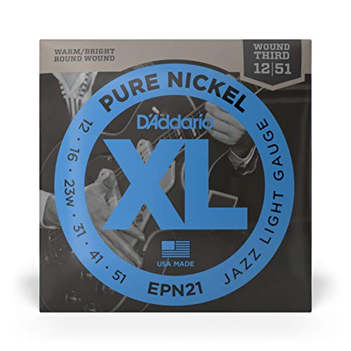 D'Addario Guitar Strings - XL Pure Nickel Electric Guitar Strings - Round Wound - Warm, Bright, Vintage Sound - EPN21 - Jazz Light, 12-51