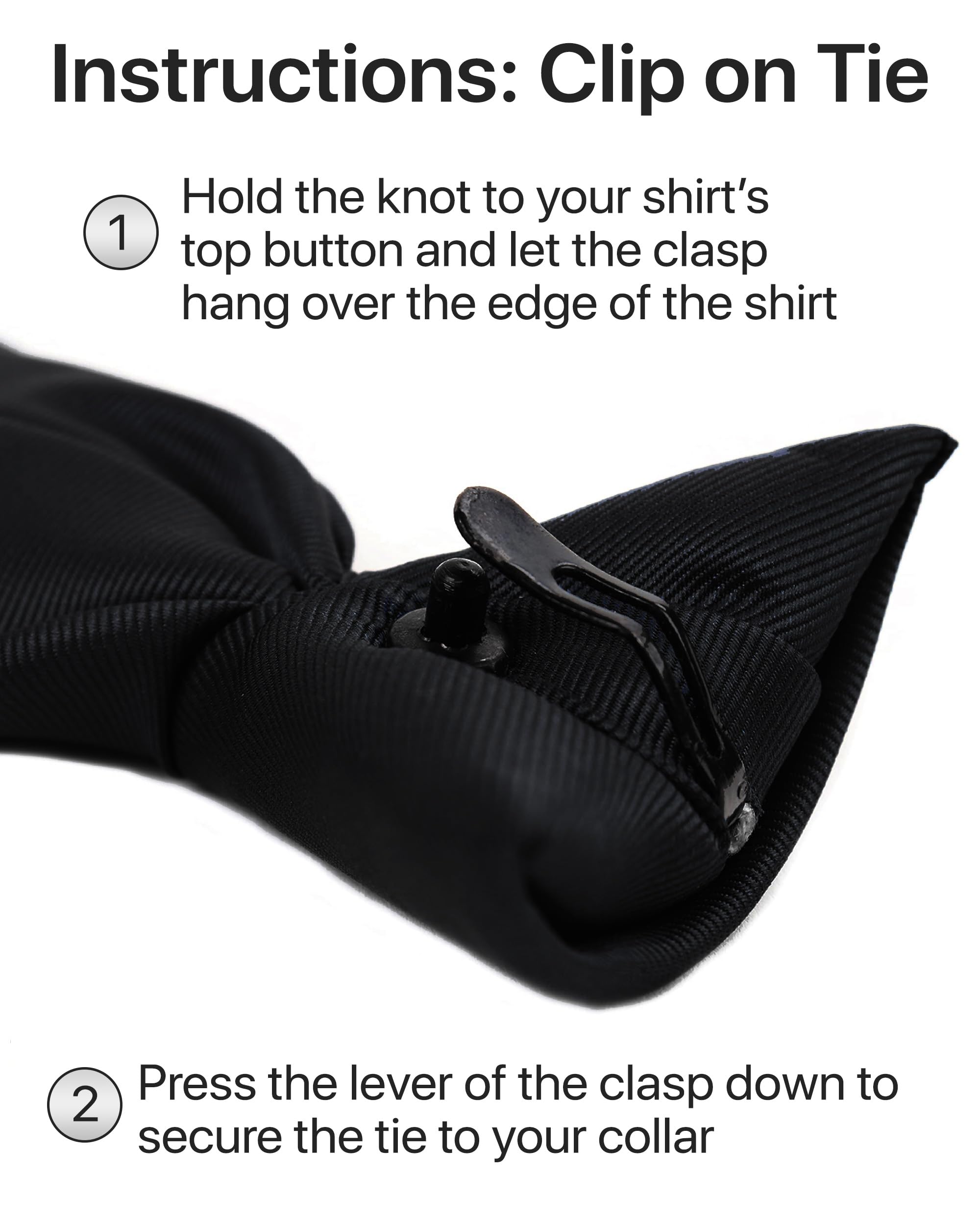 boxed-gifts Clip on Ties for Men - Premium Black Solid Color Clip on Tie