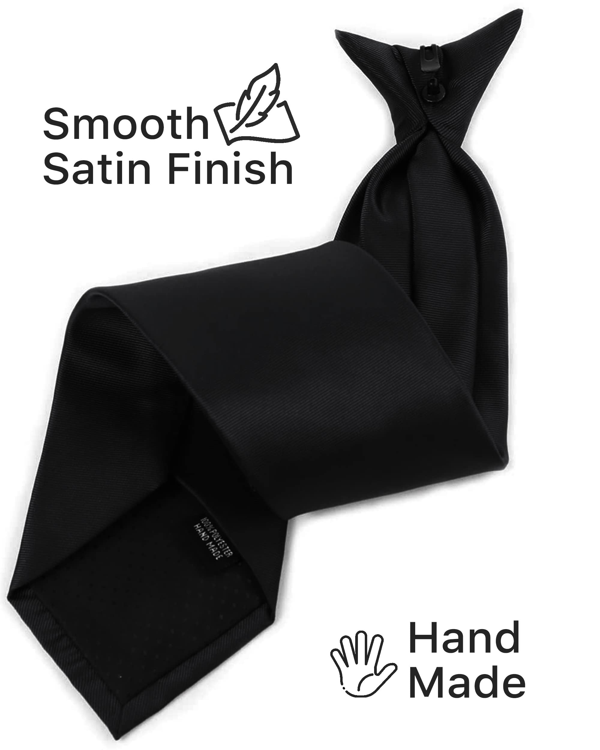 boxed-gifts Clip on Ties for Men - Premium Black Solid Color Clip on Tie