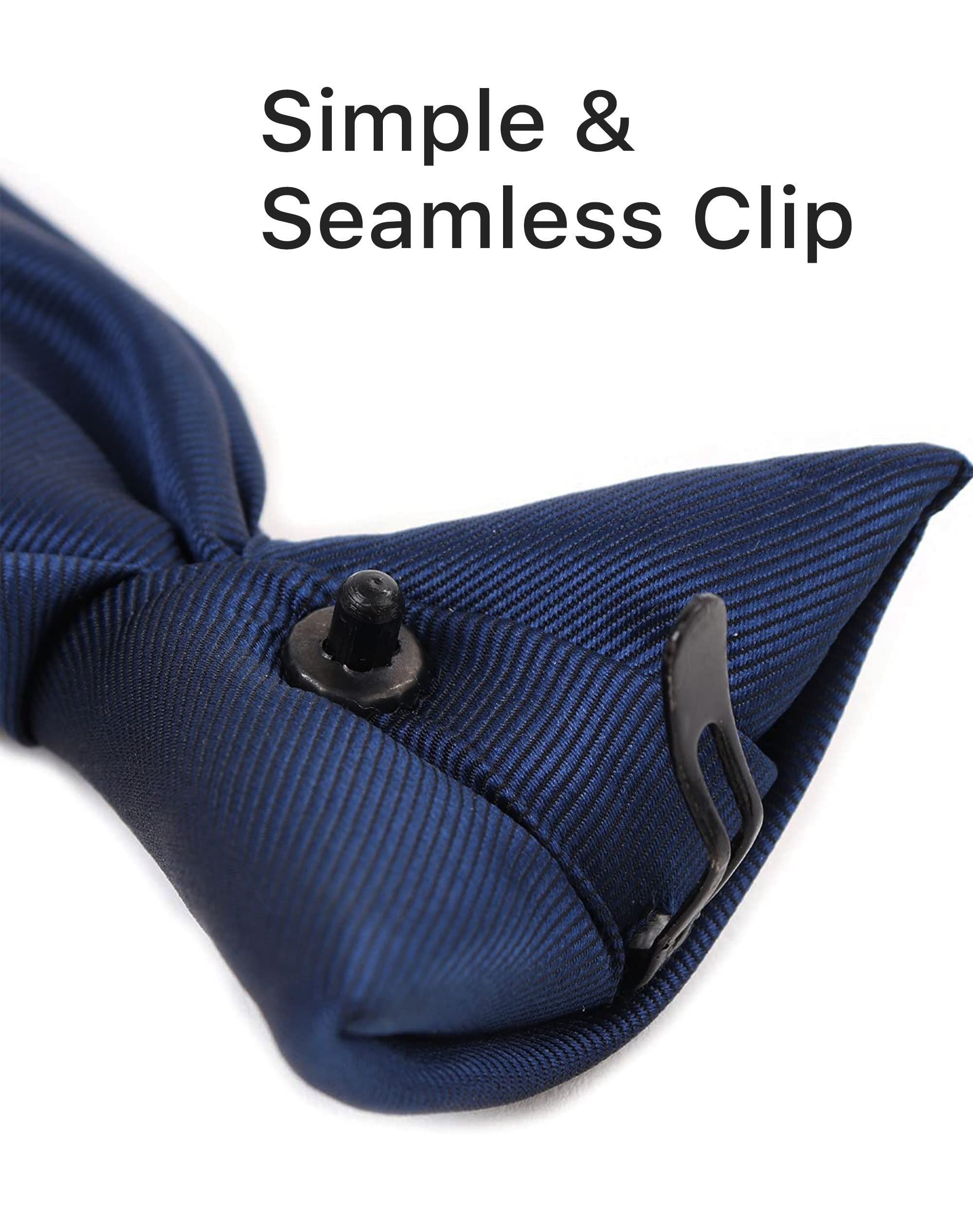 boxed-gifts Clip on Ties for Men - Premium Navy Solid Color Clip on Tie