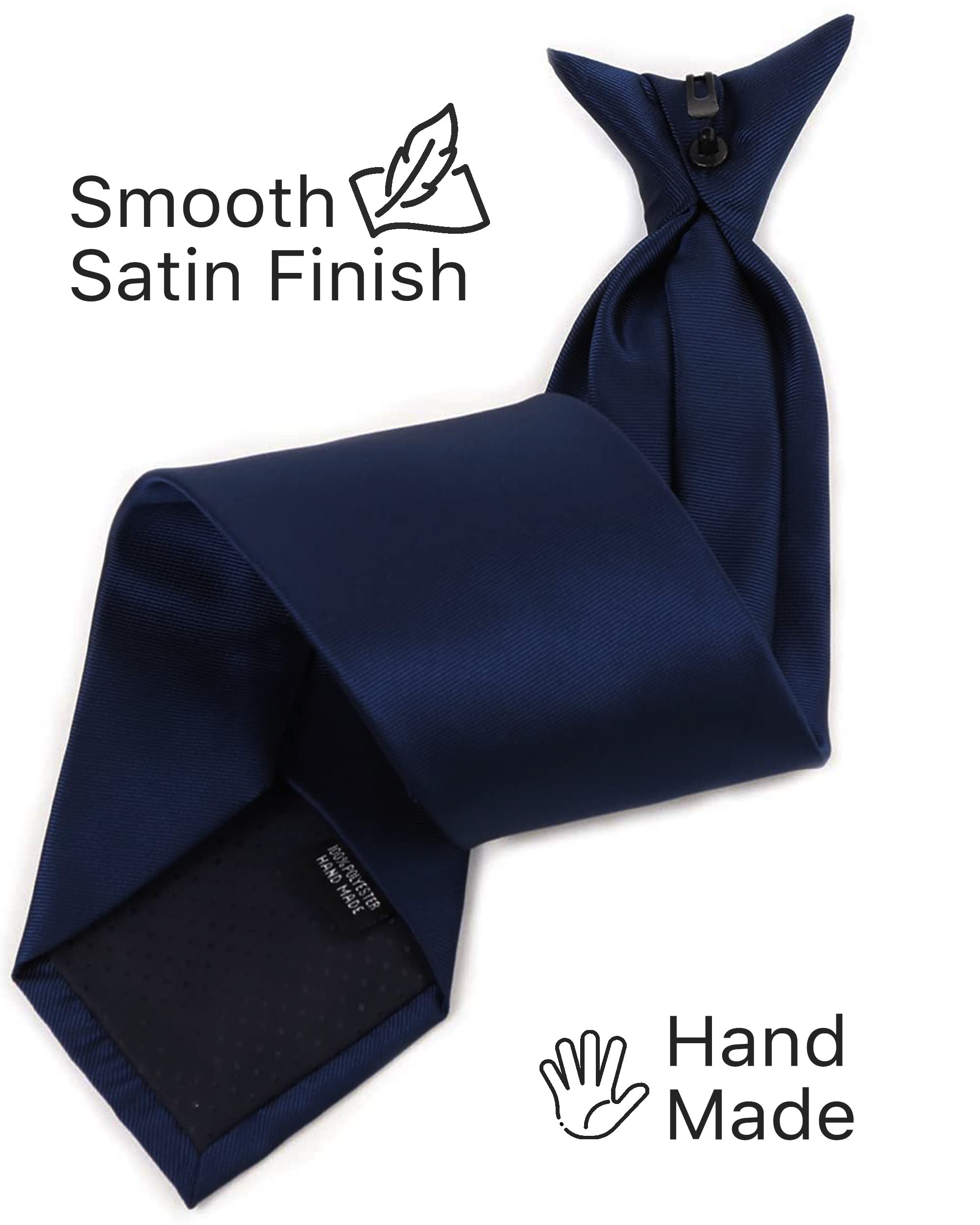 boxed-gifts Clip on Ties for Men - Premium Navy Solid Color Clip on Tie