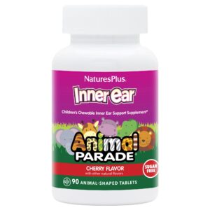 natures plus animal parade inner ear support children’s chewable - natural cherry flavor - 90 animal-shaped tablets - probiotic supplement - gluten free - 45 servings