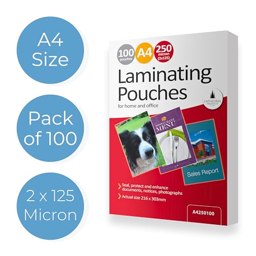 Cathedral Products Pack of 100 A4 Gloss Laminating Pouches 250 Micron