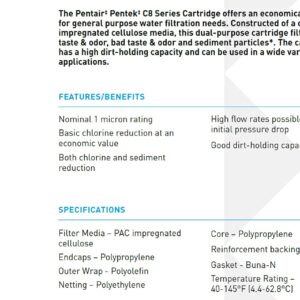 Pentair Pentek C8 Carbon Water Filter, 10-Inch, Under Sink Dual Purpose Powder-Activated Carbon-Impregnated Polyester Replacement Cartridge, 10" x 2.5", 1 Micron