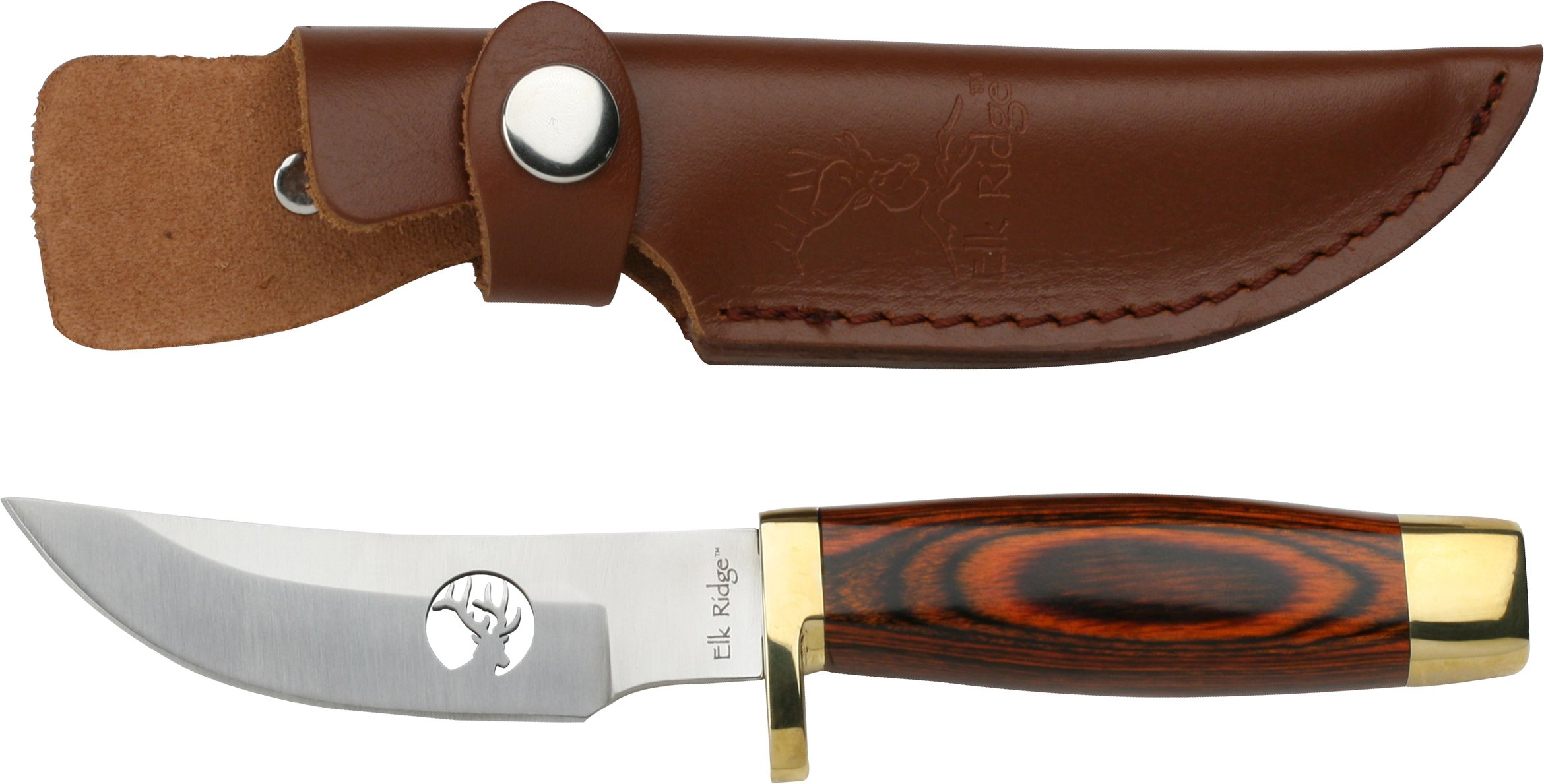 Elk Ridge - Outdoors Fixed Blade Knife - 7.5-in Overall, 3.75-in Mirror Finished Stainless Steel Blade, Full Tang, Wood Handle, Leather Sheath - Camping, Hunting, Survival - ER-050