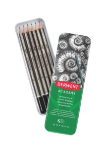 derwent academy sketching pencils, 6 degrees of hardness, metal tin, 6 count (2301945)