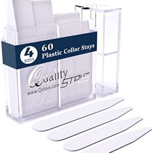 60 Plastic Collar Stays for Men's Dress Shirts - Dress Shirt Collar Inserts Collar Tabs in 4 Sizes- Plastic Collar Stays for Men with Collar Stay Holder