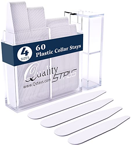 60 Plastic Collar Stays for Men's Dress Shirts - Dress Shirt Collar Inserts Collar Tabs in 4 Sizes- Plastic Collar Stays for Men with Collar Stay Holder