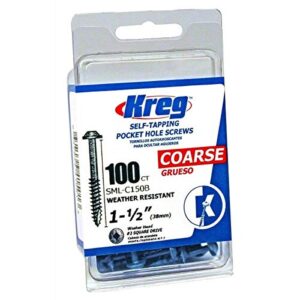 kreg sml-c150b-100 blue kote pocket screws, 1 1/2-inch #8 coarse thread, maxi-loc head (100 count)