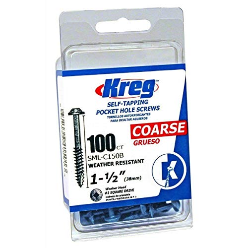 Kreg SML-C150B-100 Blue Kote Pocket Screws, 1 1/2-Inch #8 Coarse Thread, Maxi-Loc Head (100 Count)