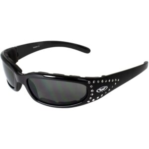 global vision eyewear marilyn 3 womens motorcycle sunglasses with eva foam padding bling (black frame smoke lens)