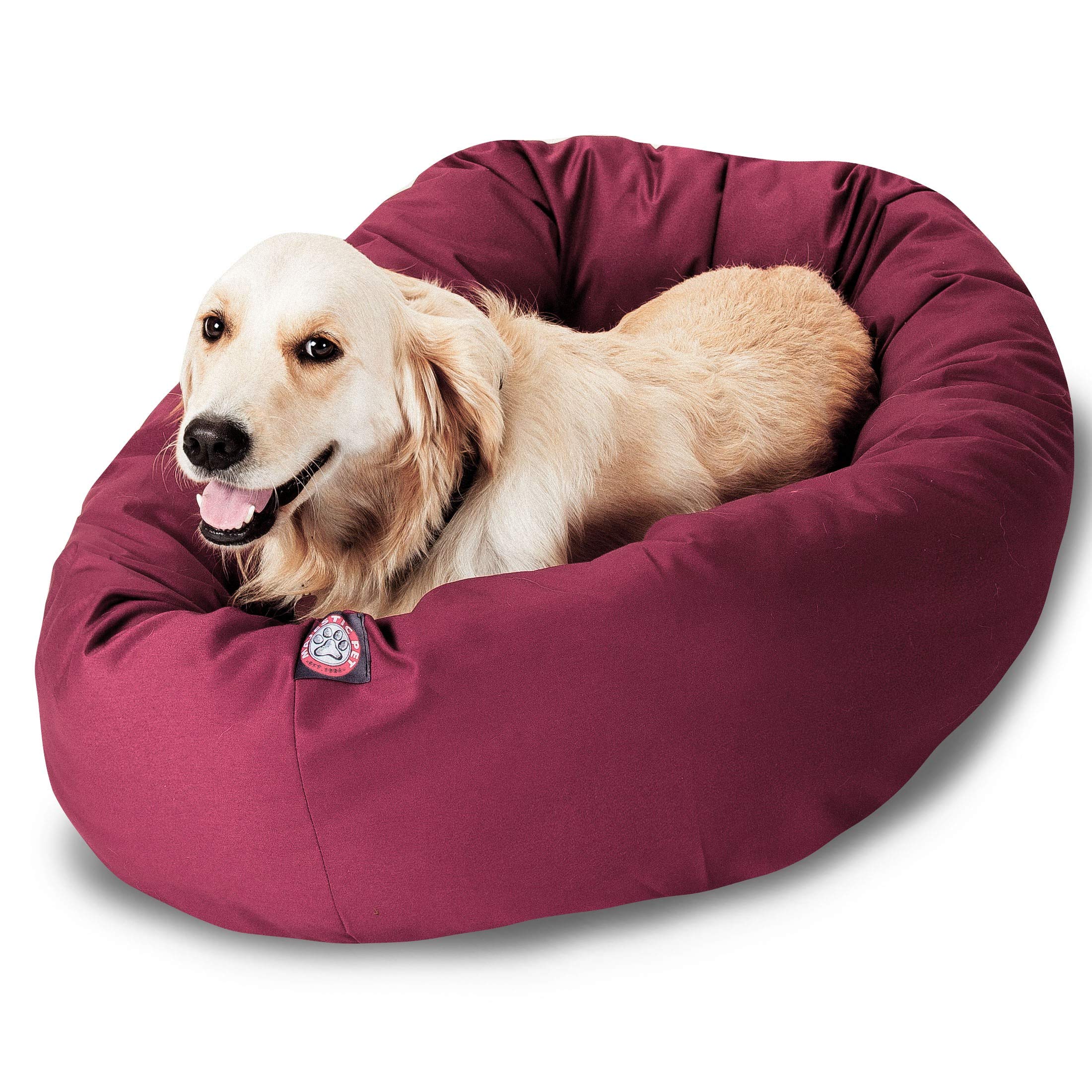 Majestic Pet 40 Inch Bagel Calming Dog Bed Washable – Cozy Soft Round Dog Bed with Spine Support for Dogs to Rest their Head - fluffy donut dog bed 40x29x9 (Inch) - Round Pet Bed Large – Burgundy