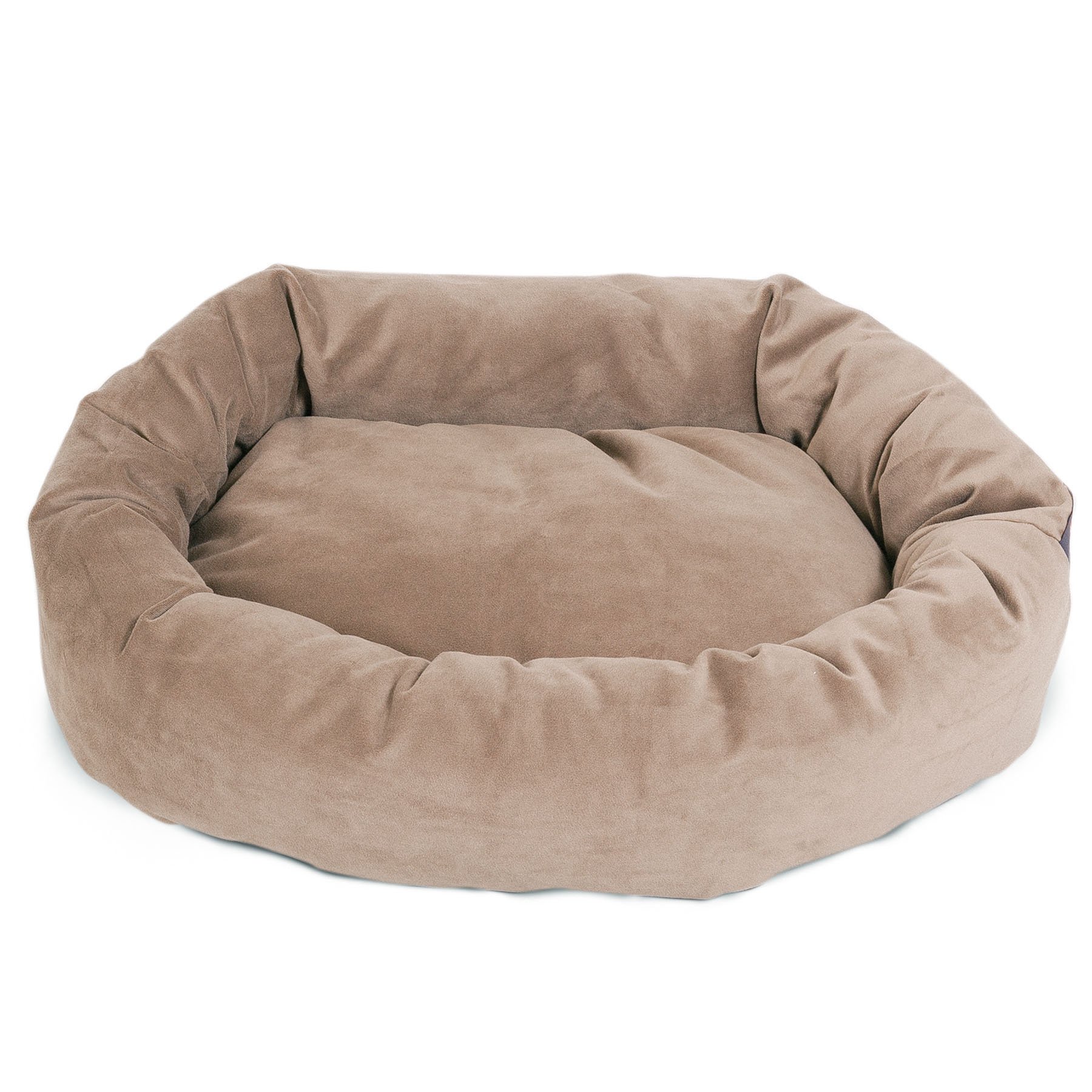 Majestic Pet 52 Inch Suede Calming Dog Bed Washable – Cozy Soft Round Dog Bed with Spine Support for Dogs to Rest their Head - Fluffy Donut Dog Bed 52x35x11 (Inch) - Round Pet Bed X- Large – Stone